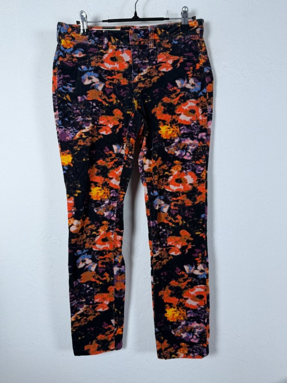 Pilcro Anthropologie Women Floral Corduroy Ankle Skinny Pants Size 27 Multicolor